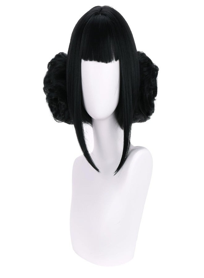 MAGQOO Black Wig with Buns Short Straight Bob Wig with Bangs Cartoon Anime Cosplay Costume Halloween Wigs - Image 1